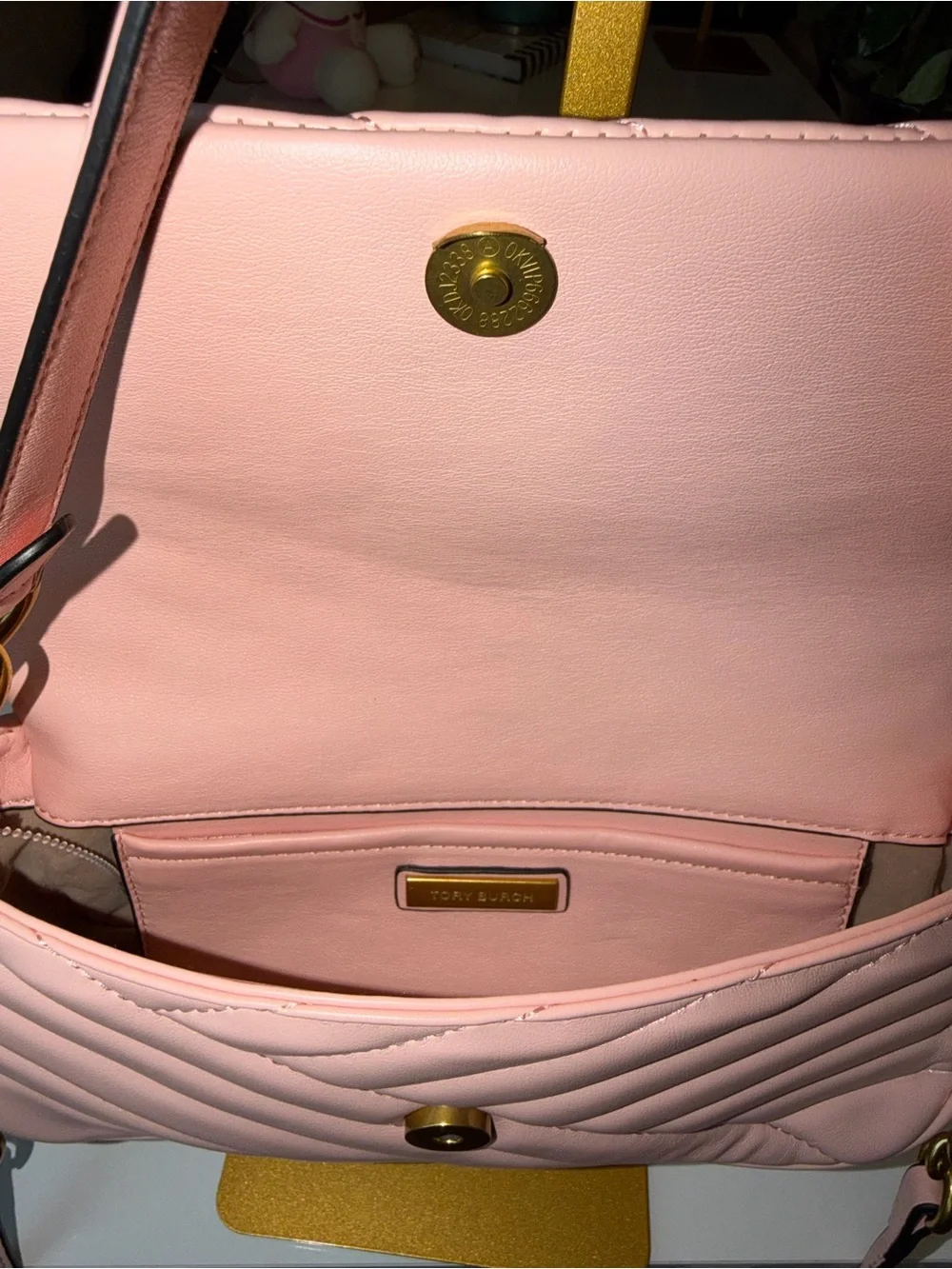 Tory Burch Kira Chevron Small Flap Pink Gold Shoulder Bag Logo 💕🛍️